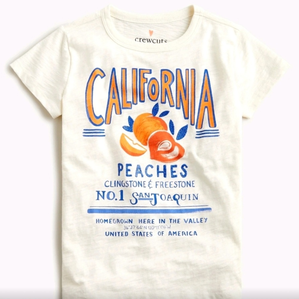 JCrew Crewcuts “CALIFORNIA PEACHES” Graphic T-Shirt Girls XL